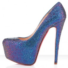 Sandali con plateau Christian Louboutin Daffodile Strass 160mm Blu