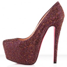 Sandali con plateau Christian Louboutin Daffodile Strass 160mm color prugna