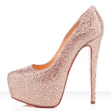 Sandali con plateau Christian Louboutin Daffodile Strass 160mm color pesca chiaro