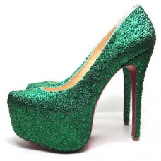Sandali Christian Louboutin Daffodile con plateau da 160 mm, verde scuro