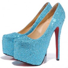 Sandali Christian Louboutin Daffodile con plateau da 160 mm, colore azzurro chiaro