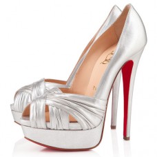 Décolleté Christian Louboutin Jenny 140mm con punta aperta, colore argento Décolleté Christian Louboutin Jenny 140mm con punta aperta, colore argento
