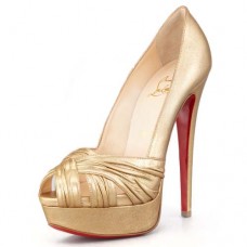 Décolleté Christian Louboutin Jenny 140mm con punta aperta, colore oro Décolleté Christian Louboutin Jenny 140mm con punta aperta, colore oro