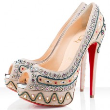 Décolleté Christian Louboutin Bollywoody 140mm con punta aperta, colore tortora Décolleté Christian Louboutin Bollywoody 140mm con punta aperta, colore tortora