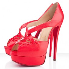 Décolleté Christian Louboutin Lady Corset 140mm con punta aperta, colore rosso mandarino Décolleté Christian Louboutin Lady Corset 140mm con punta aperta, colore rosso mandarino