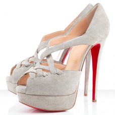 Décolleté Christian Louboutin Lady Corset 140mm con punta aperta, colore tortora Décolleté Christian Louboutin Lady Corset 140mm con punta aperta, colore tortora