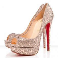 Décolleté Christian Louboutin Lady Peep Strass 140mm con punta aperta, colore oro