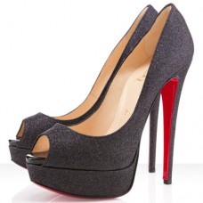 Décolleté Christian Louboutin Lady Peep Spikes 140mm con punta aperta, nere
