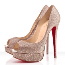 Décolleté Christian Louboutin Lady Peep Spikes 140mm con punta aperta, colore oro