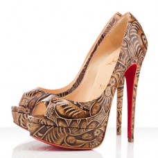 Décolleté Christian Louboutin Lady 140mm con punta aperta, colore naturale Décolleté Christian Louboutin Lady 140mm con punta aperta, colore naturale