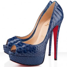 Décolleté Christian Louboutin Lady 140mm con punta aperta, colore blu navy Décolleté Christian Louboutin Lady 140mm con punta aperta, colore blu navy