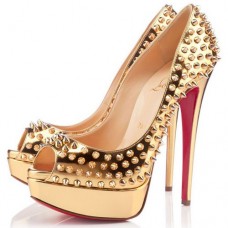 Décolleté Christian Louboutin Lady 140mm con punta aperta, colore oro Décolleté Christian Louboutin Lady 140mm con punta aperta, colore oro