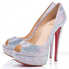 Décolleté Christian Louboutin Lady Peep Strass 140mm con punta aperta Aurora Boreale
