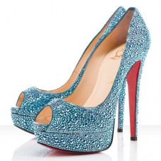 Décolleté Christian Louboutin Lady Peep Strass 140mm con punta aperta, colore blu