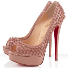 Décolleté Christian Louboutin Lady Peep Spikes 140mm con punta aperta, colore nude