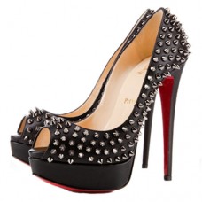 Décolleté Christian Louboutin Lady Peep Spikes 140mm con punta aperta, colore argento Décolleté Christian Louboutin Lady Peep Spikes 140mm con punta aperta, colore argento