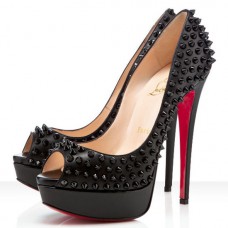 Décolleté Christian Louboutin Lady Peep Spikes 140mm con punta aperta, colore oro