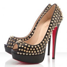 Décolleté Christian Louboutin Lady Peep Spikes 140mm con punta aperta, nere
