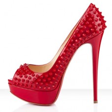 Décolleté Christian Louboutin Lady Peep Spikes 140mm con punta aperta, rosse