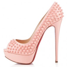 Décolleté Christian Louboutin Lady Peep Spikes 140mm con punta aperta, rosa chiaro