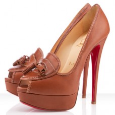 Décolleté Christian Louboutin Alta Campus 140mm con punta aperta, colore Fauve