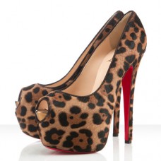 Décolleté Christian Louboutin Highness 160mm con punta aperta e stampa leopardata Décolleté Christian Louboutin Highness 160mm con punta aperta e stampa leopardata