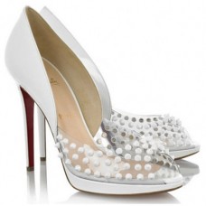 Décolleté Christian Louboutin Engin 120mm con punta aperta, colore bianco Décolleté Christian Louboutin Engin 120mm con punta aperta, colore bianco