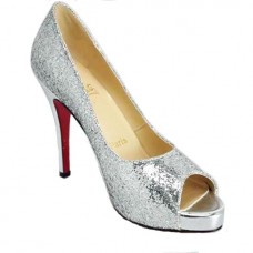 Décolleté Christian Louboutin con punta aperta e glitter, 120 mm, colore argento Décolleté Christian Louboutin con punta aperta e glitter, 120 mm, colore argento