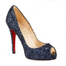 Décolleté Christian Louboutin con punta aperta e glitter, 120 mm, blu Décolleté Christian Louboutin con punta aperta e glitter, 120 mm, blu