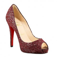 Décolleté Christian Louboutin con punta aperta e glitter, 120 mm, rosse Décolleté Christian Louboutin con punta aperta e glitter, 120 mm, rosse