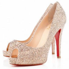 Décolleté Christian Louboutin Very Riche Strass 120mm con punta aperta, colore nude