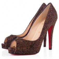 Décolleté Christian Louboutin Very Riche Strass 120mm con punta aperta, colore prugna