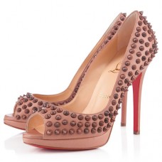 Décolleté Christian Louboutin Yolanda Spikes 120mm con punta aperta, colore nude