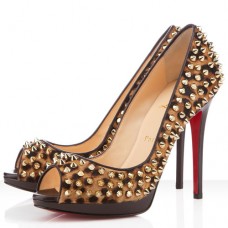 Décolleté Christian Louboutin Yolanda Spikes 120mm con punta aperta e stampa leopardata Décolleté Christian Louboutin Yolanda Spikes 120mm con punta aperta e stampa leopardata