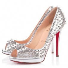 Décolleté Christian Louboutin Yolanda Spikes 120mm con punta aperta, colore argento