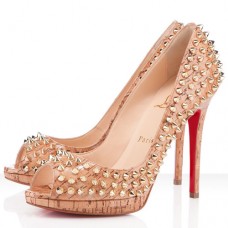 Décolleté Christian Louboutin Yolanda Spikes 120mm con punta aperta, colore naturale
