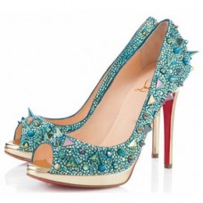 Décolleté Christian Louboutin Yolanda Spikes 120mm con punta aperta, colore verde