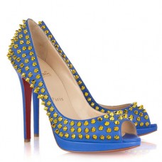 Décolleté Christian Louboutin Yolanda Spikes 120mm con punta aperta, colore blu