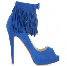 Christian Louboutin Short Tina Fringe 120mm Special Occasion Blue Christian Louboutin Short Tina Fringe 120mm Special Occasion Blue