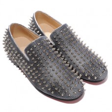 Mocassini Christian Louboutin Rollerboy Silver Spikes grigi