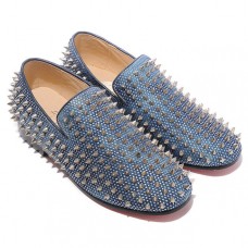 Mocassini Christian Louboutin Rollerboy con borchie argentate e blu