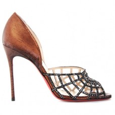 Décolleté Christian Louboutin Aranea 100mm con punta aperta, colore marrone Décolleté Christian Louboutin Aranea 100mm con punta aperta, colore marrone