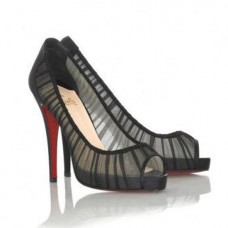 Décolleté Christian Louboutin Champagne Chiffon Ambrosina 120mm con punta aperta, nere Décolleté Christian Louboutin Champagne Chiffon Ambrosina 120mm con punta aperta, nere