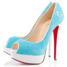 Décolleté Christian Louboutin Lady 140mm con punta aperta, colore azzurro chiaro Décolleté Christian Louboutin Lady 140mm con punta aperta, colore azzurro chiaro