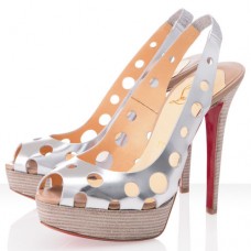 Décolleté Christian Louboutin Ginza 140mm con punta aperta, colore argento Décolleté Christian Louboutin Ginza 140mm con punta aperta, colore argento