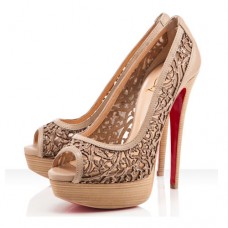 Décolleté Christian Louboutin Pampas 140mm con punta aperta, colore beige