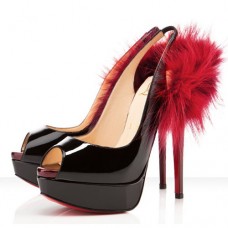 Sandali Christian Louboutin Lady Fur 140mm Slingbacks neri