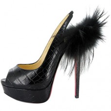 Sandali Christian Louboutin Lady Fur 140mm Slingbacks neri