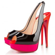 Christian Louboutin Lady Peep 140mm Slingbacks Nero/Rosa Matador