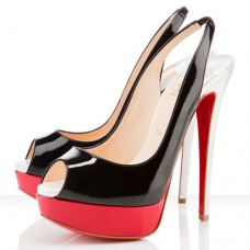 Sandali Christian Louboutin Lady Peep 140mm con cinturino posteriore, neri/rossi